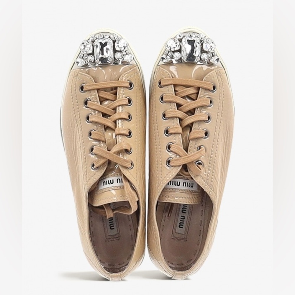Miu Miu Tan Sneakers with Crystal Embellishments Size 35